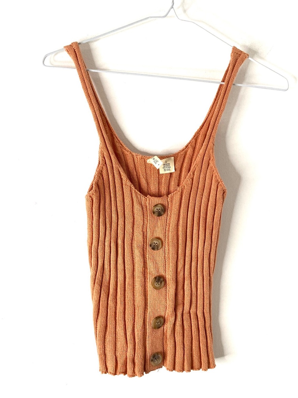 Sky & Sparrow Peach Orange Rib Knit Tank Top Button Front Stretch Fitted